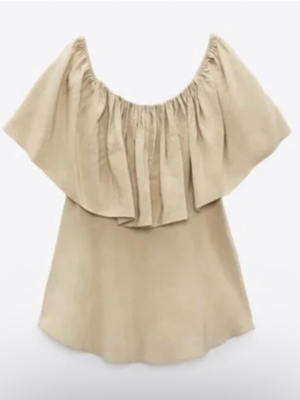 Zara Beige Off-Shoulder Ruffle Top